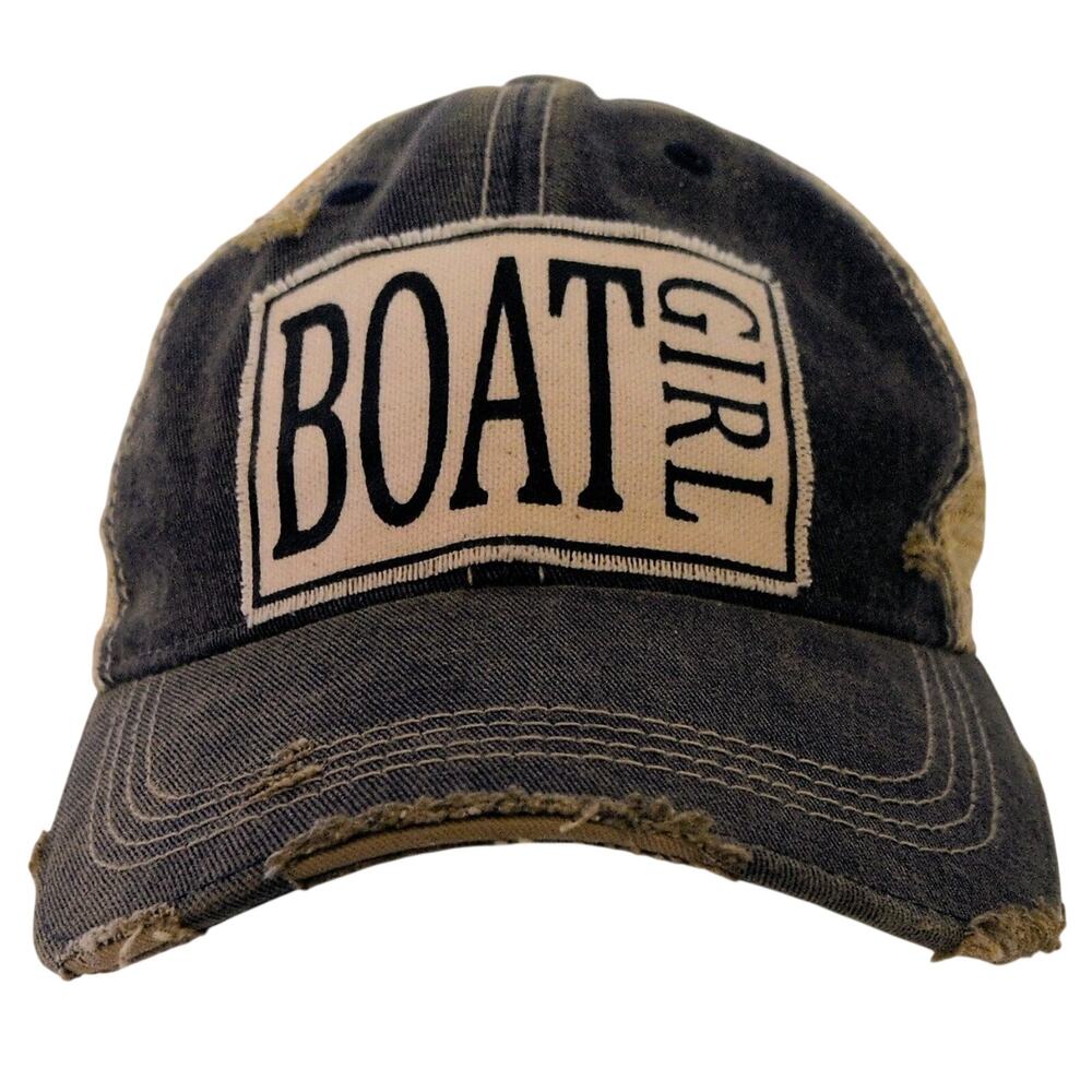 HEADMOST BOAT GIRL Trucker Hat Snapback Distressed Black Tan Unisex